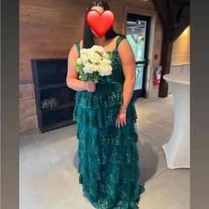 Emerald Green Tiered Sequin Prom Dress